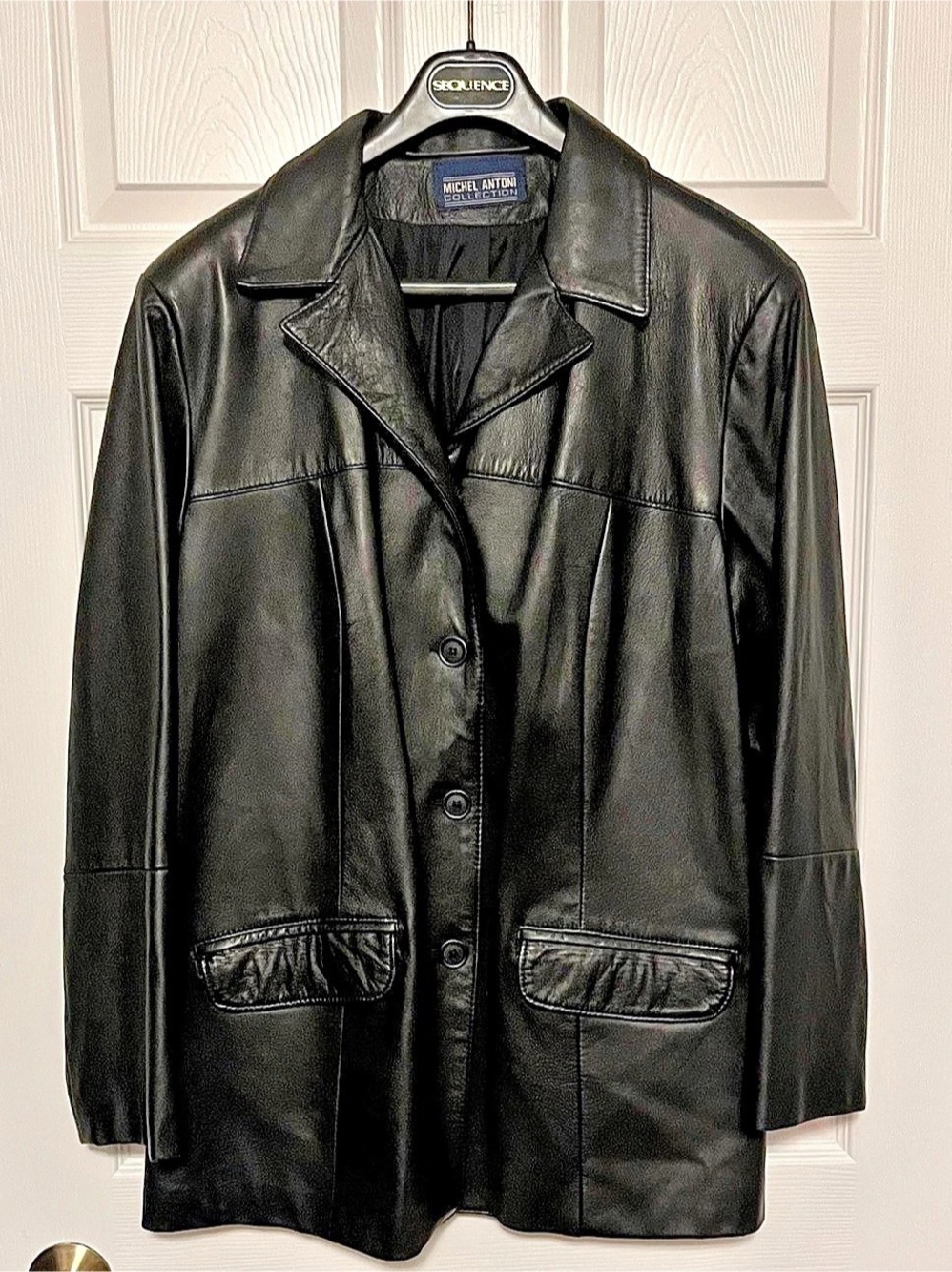 Michel Anton Collection Black Leather Jacket Size 16